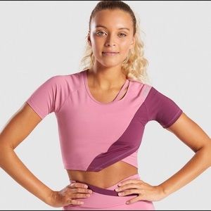 Gymshark Asymmetric Crop Top Dusky Pink Maroon Gym Workout Colorblock Size S